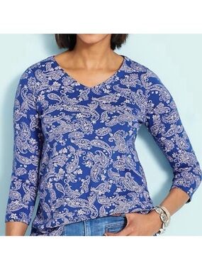 J. Jill Blue and Pink Paisley Pima Cotton Blouse XL Tall